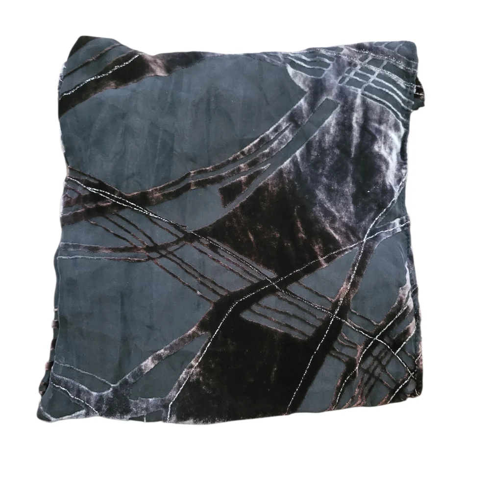 Chico's Vintage Velvet Embellished Metallic Black and Brown Hues Sheer Scarf